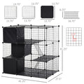 Pawhut Pet Playpen Small Animal Cage 56 Panels With Doors, Ramps And Storage Shelf For Rabbit, Kitten, Chinchillas, Guinea Pig And Ferret Black Metal