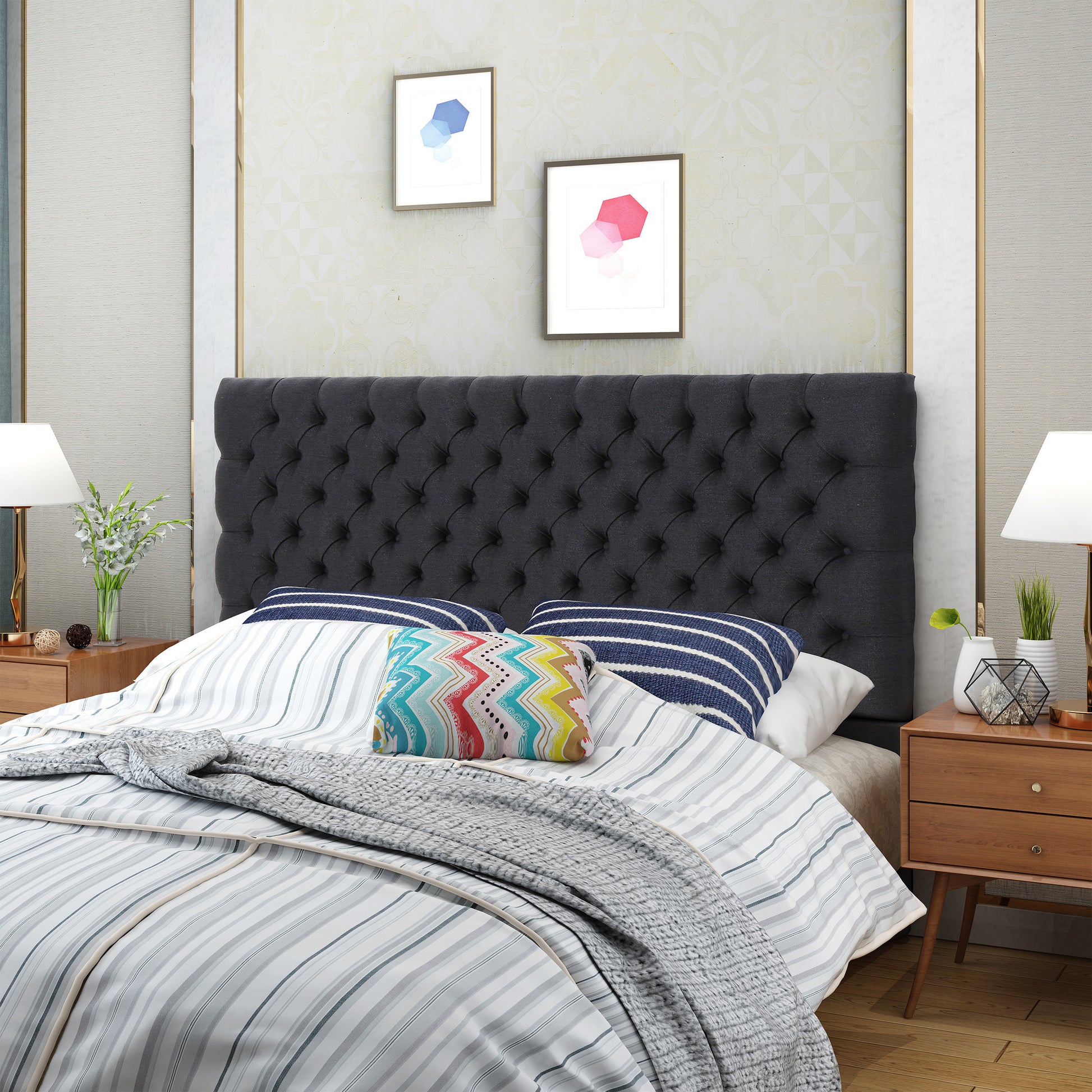 Bierman Headboard Queen Charcoal Grey Fabric