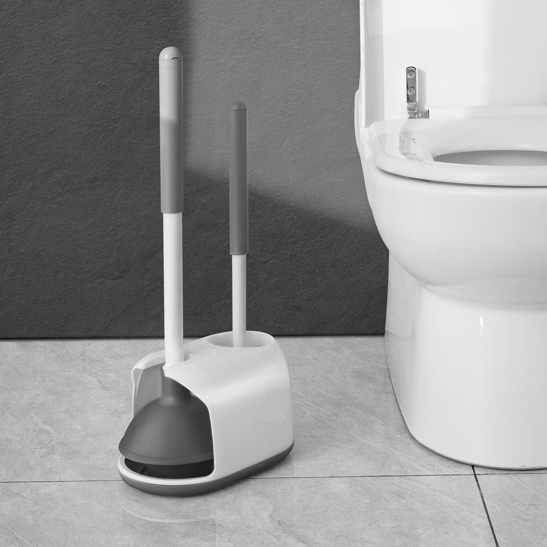 Toilet Brush And Holder Set,Bathroom Cleaning Tool Set With Stand,White White Modern Plastic