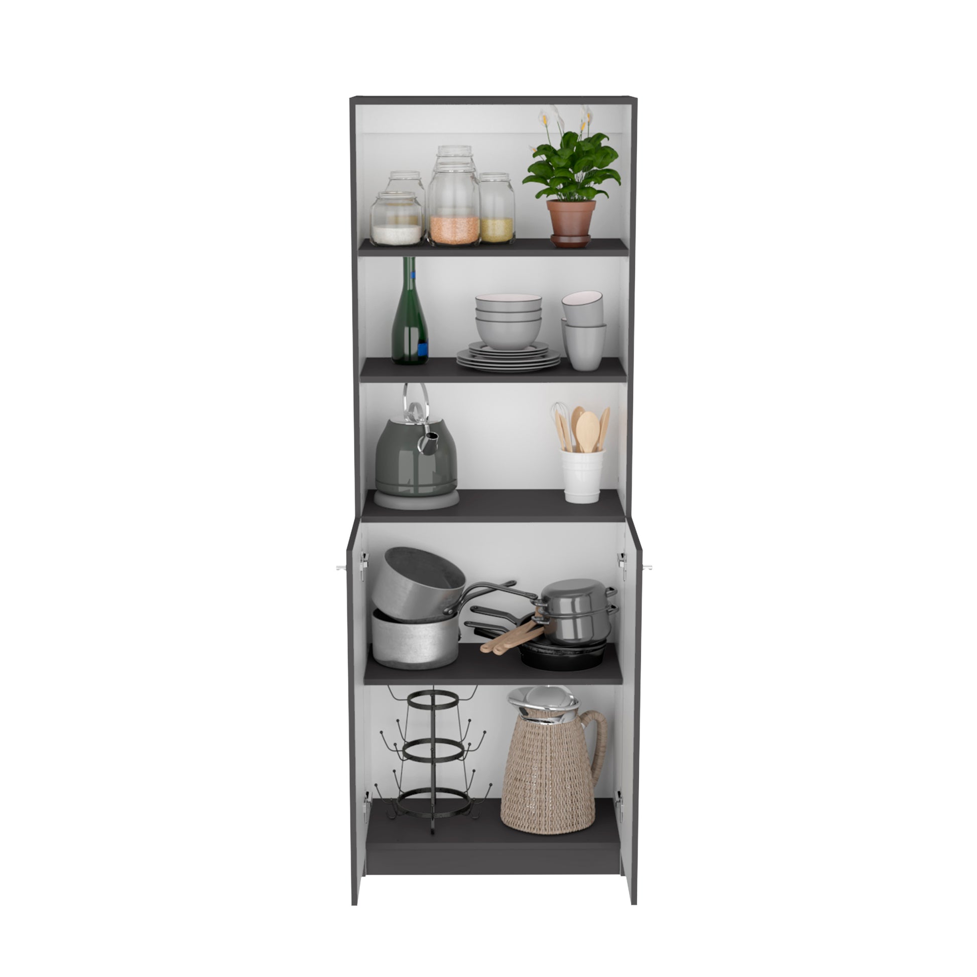 Aynor 3 Piece Home Bookcase Set, 74" Wide With 12 Shelves And 2 Door Cabinetliving Room Set Matt Gray White Freestanding 5 Or More Shelves Matte Dark Gray White,Multicolor Gray Office Modern Particle Board