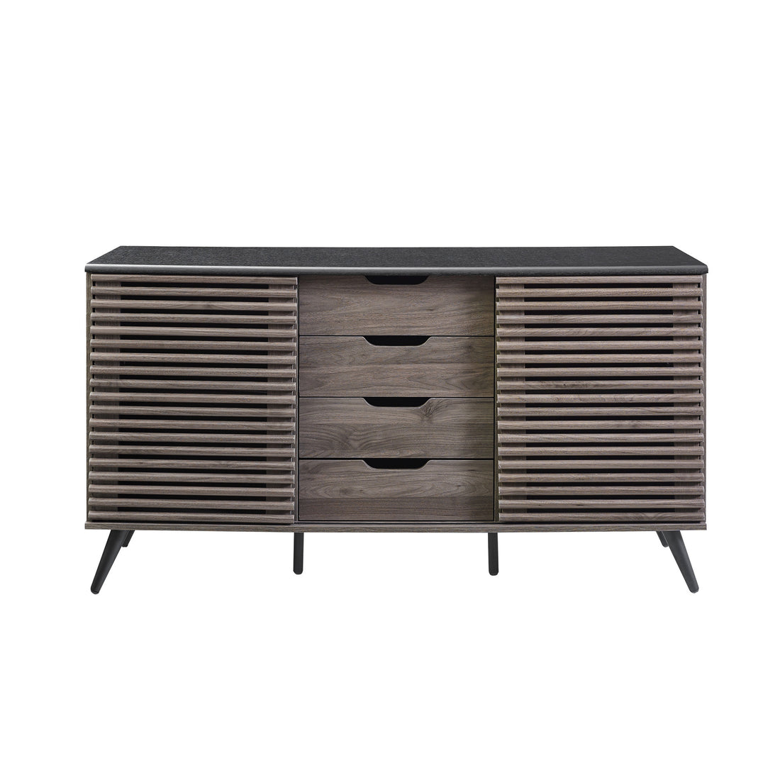 Contemporary Sliding Slat Door Sideboard Ebony Slate Grey Ebony Mdf