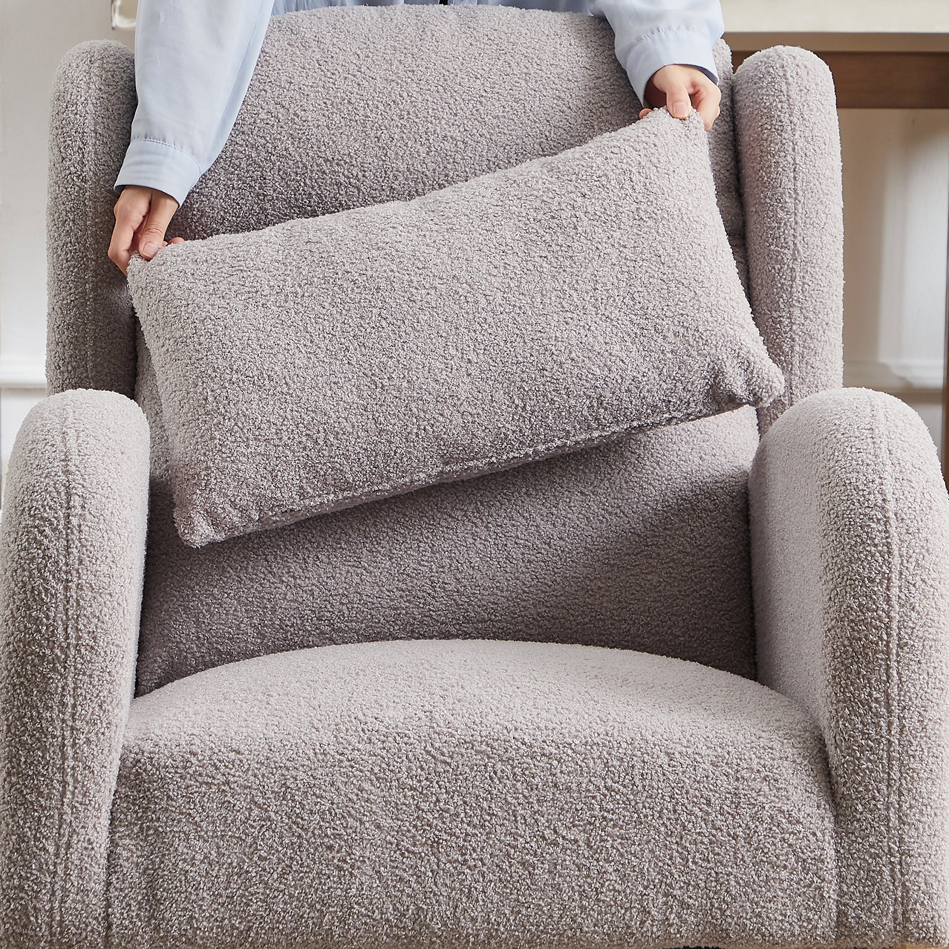 27.2"W Modern Accent High Backrest Living Room Lounge Arm Rocking Chair, Two Side Pocket Grey Foam Fabric