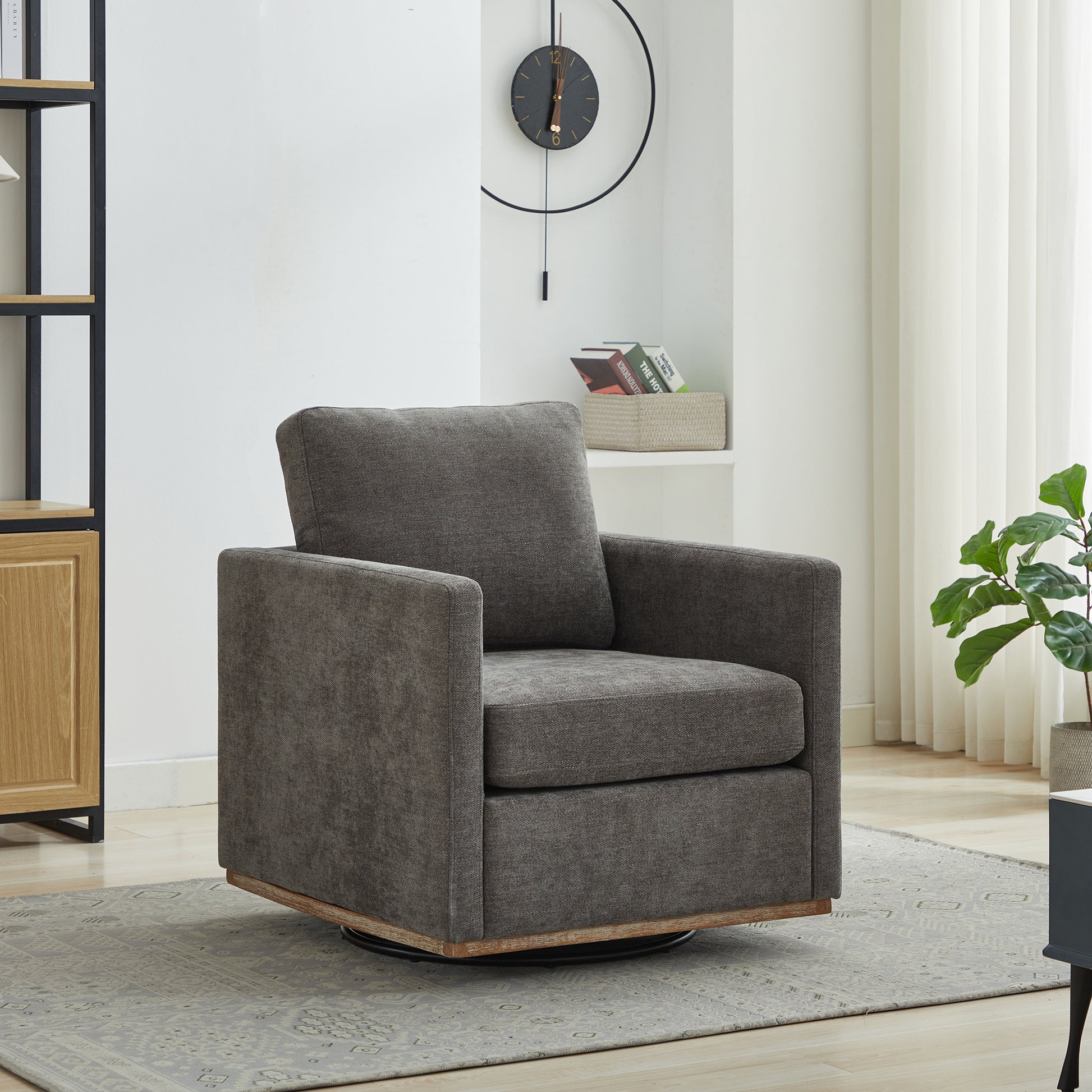 30.7"W Square Upholstered Swivel Accent Chair And Comfy Accent Single Sofa Chair, 360 Degree Club Chair, Lounge Armchair For Living Room Bedroom Apartment Nursery. Charcoal Charcoal Chenille
