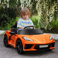 Qaba Electric Car For Kids, 12V Chevrolet Corvette Licensed Kids Car With Parental Remote Control, Suspension System, Music, Horn, Headlight, Slow Start, Kids Electric Car For 3 6 Years, Orange Orange Plastic