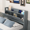 Twin Size Wooden Bed With Storage Headboard With Outlets, Extendable Bed With Twin Size Trundle With Three Storage Drawers,Gray Expected Arrival Time:8.23 Twin Gray Wood