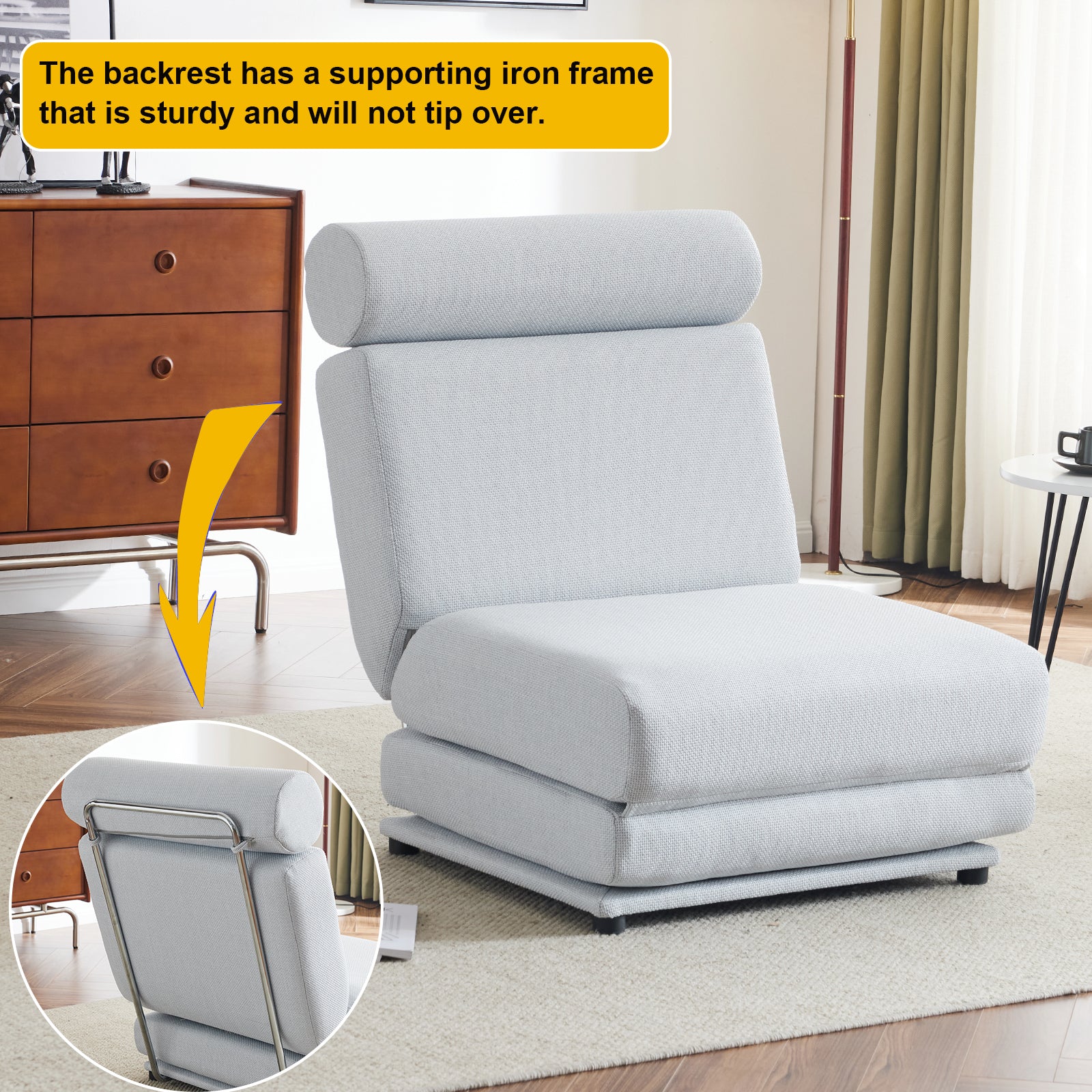 Single Sofa Chair Foldable Single Sofa Bed With Pillow,Portable Foldable Sofa Bed,Leisure Sofa Chair,Easy To Store,Made Ofand Wearable Linen Light Grey Blue Primary Living Space Modern Foam Linen