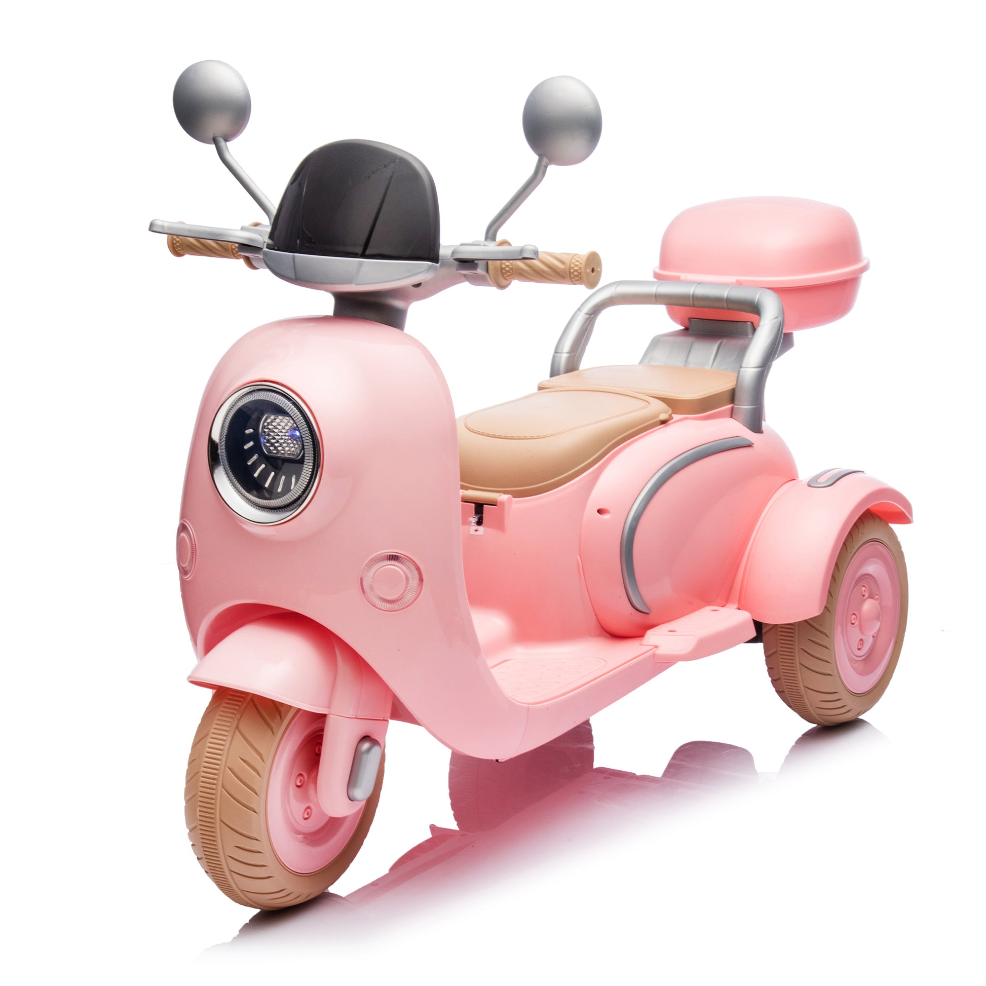 12V Two Seater Kids Ride On Electric Motorcycle,Three Wheels Kids Toy With Slow Start,Multi Function Player,Usb,Bluetooth, Light,Backseat Flip Adult Seat, Oversized Storage Box For Kids Aged 3 6. Pink Plastic