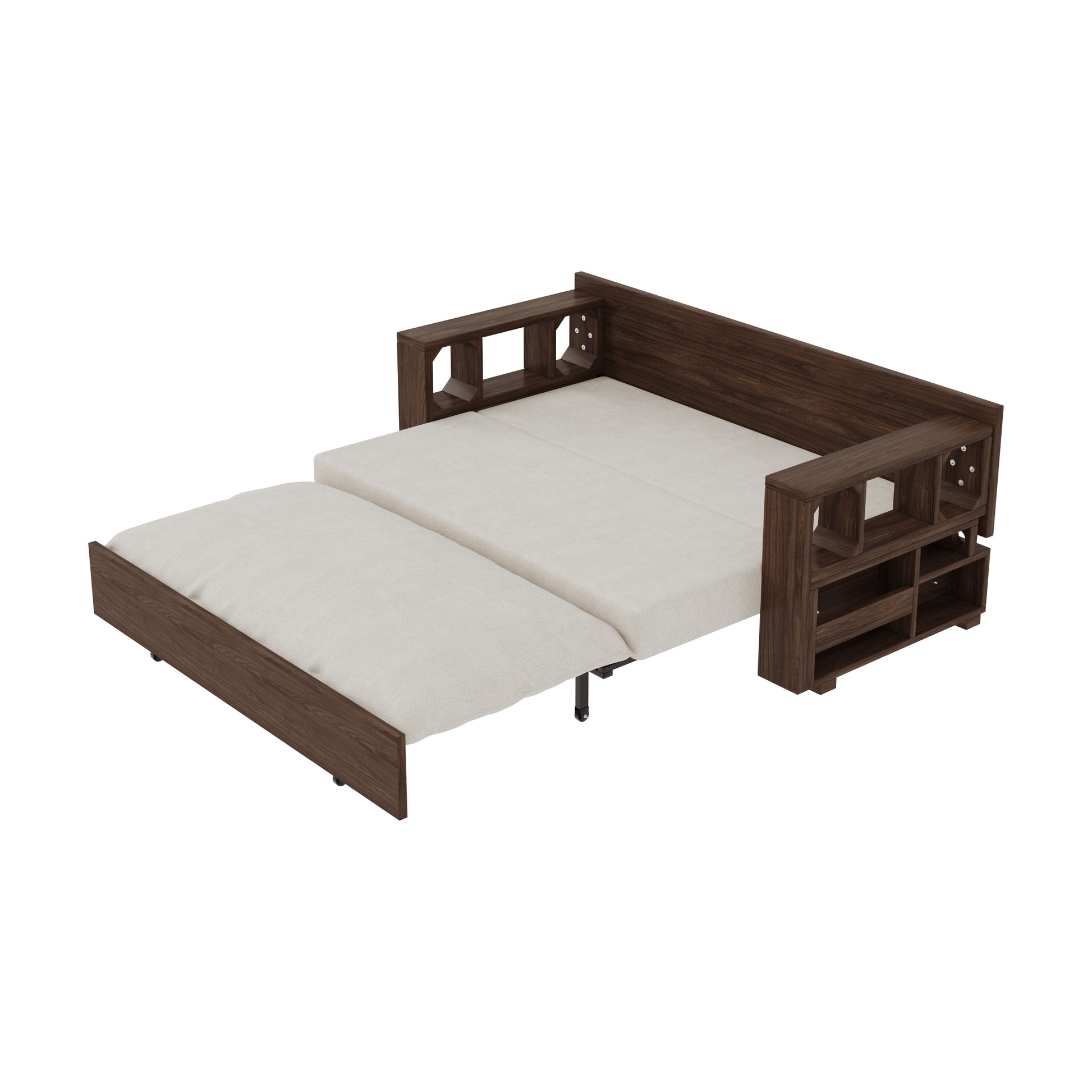 3 In 1 Convertible Sleeper Sofa Bed,Modern Velvet Loveseat Couch With Pull Out Bed,Small Beautiful Seat Futon Sofa Bed With Convertible Office Desk,Beige Beige Metal & Wood 2 Seat