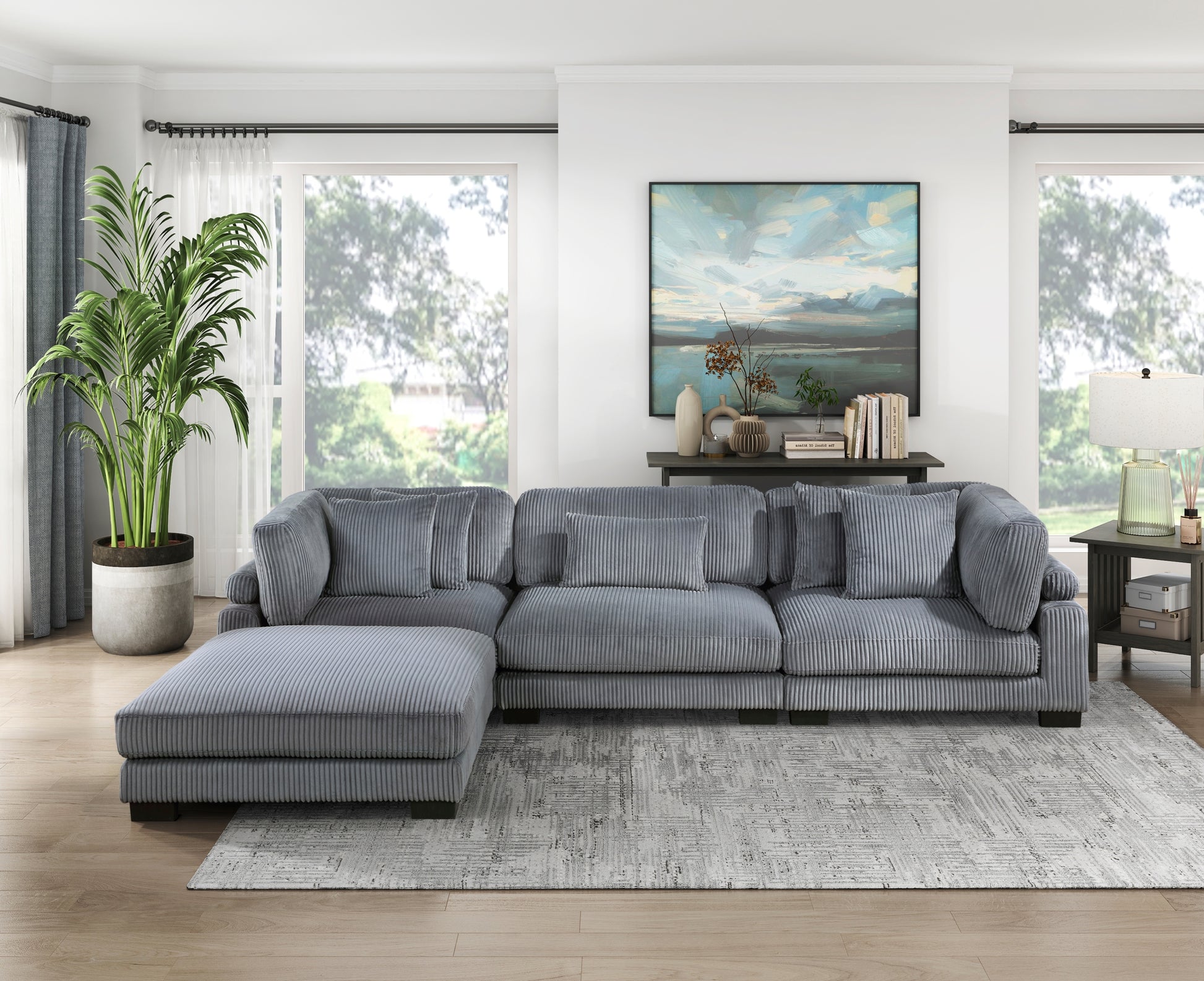 1Pc Modern Living Room Furniture Modular Armless Chair Plush Gray Corduroy Fabric Upholstery Plywood Frame, Matching Pillow Gray Wood Primary Living Space Modern Plywood 1 Seat