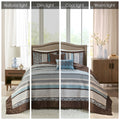 5 Piece Jacquard Quilt Set With Throw Pillows Blue King Cal King King Blue Cotton