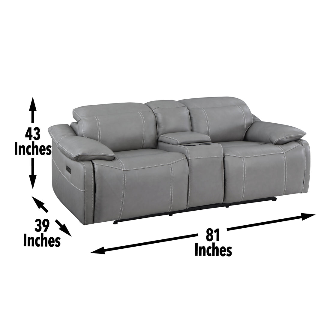 Alpine Leather Dual Power Console Loveseat Dark Gray Dark Gray Wood 2 Seat