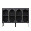 Metal Sideboard Cabinet With 4 Glass Door, Steel Locker Sideboard Buffet Cabinet, Sideboard Buffet Cabinet With 4 Doors, Kitchen Storage Cabinet, Coffee Bar Cabinet For Kitchen, Living Room, Black