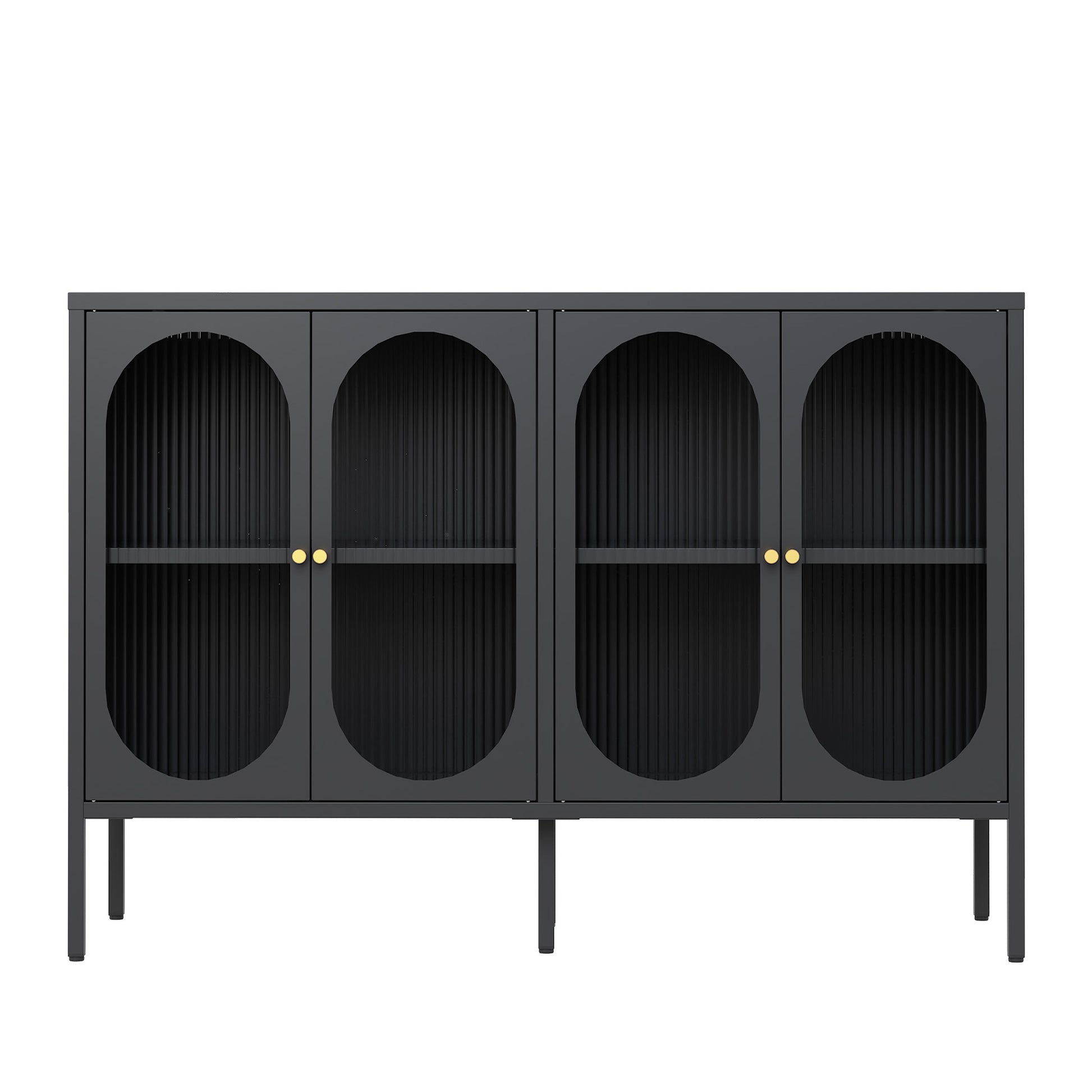 Metal Sideboard Cabinet With 4 Glass Door, Steel Locker Sideboard Buffet Cabinet, Sideboard Buffet Cabinet With 4 Doors, Kitchen Storage Cabinet, Coffee Bar Cabinet For Kitchen, Living Room, Black
