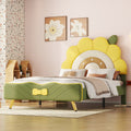 Twin Size Upholstered Platform Bed With Sunflower Shaped Headboard, Green Box Spring Not Required Twin Green Wood Bedroom Bed Frame Faux Leather Upholstered