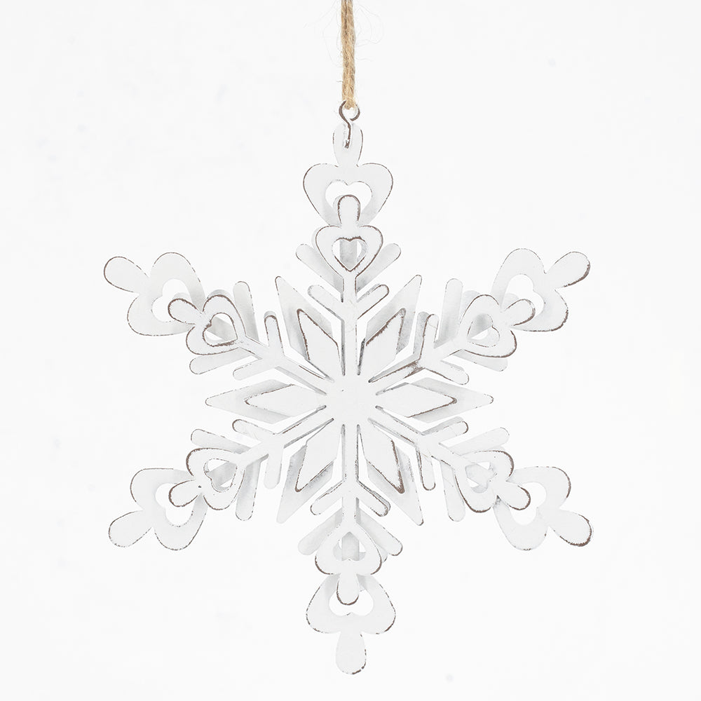 6.3X1.8X6.7" Iron Snowflake Hanger, Decorative Hanging Ball Christmas Tree Ornaments For Holiday Party Decorations, Set Of 6 White Iron