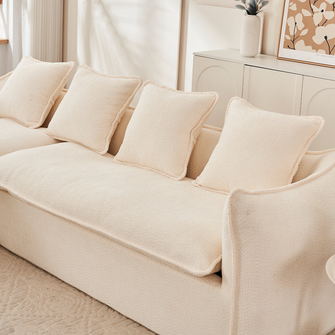 Sofa Deep Seat Sofa 3 Seater For Living Room Oversized Comfy Sofa L Shape Sofa Couch With Chaise Home Furniture Sleeper Sectional Sofa For Apartment, Office Left Hand Facing Beige Foam 3 Seat
