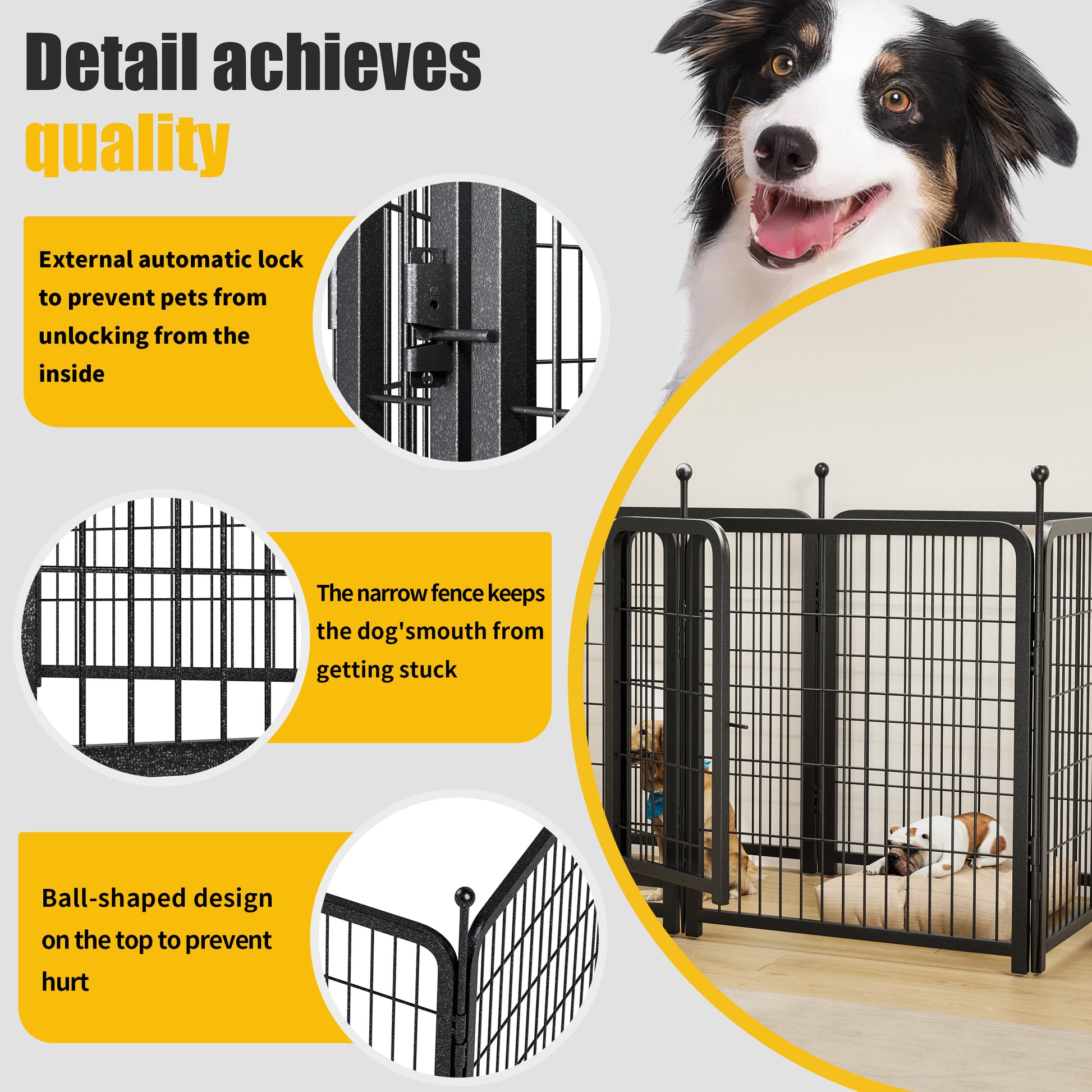 Dog Playpen 8 Panels 32" Height Heavy Duty Dog Fence Puppy Pen For Large Medium Small Dogs Indoor Outdoor Foldable Pet Exercise Pen Black Iron