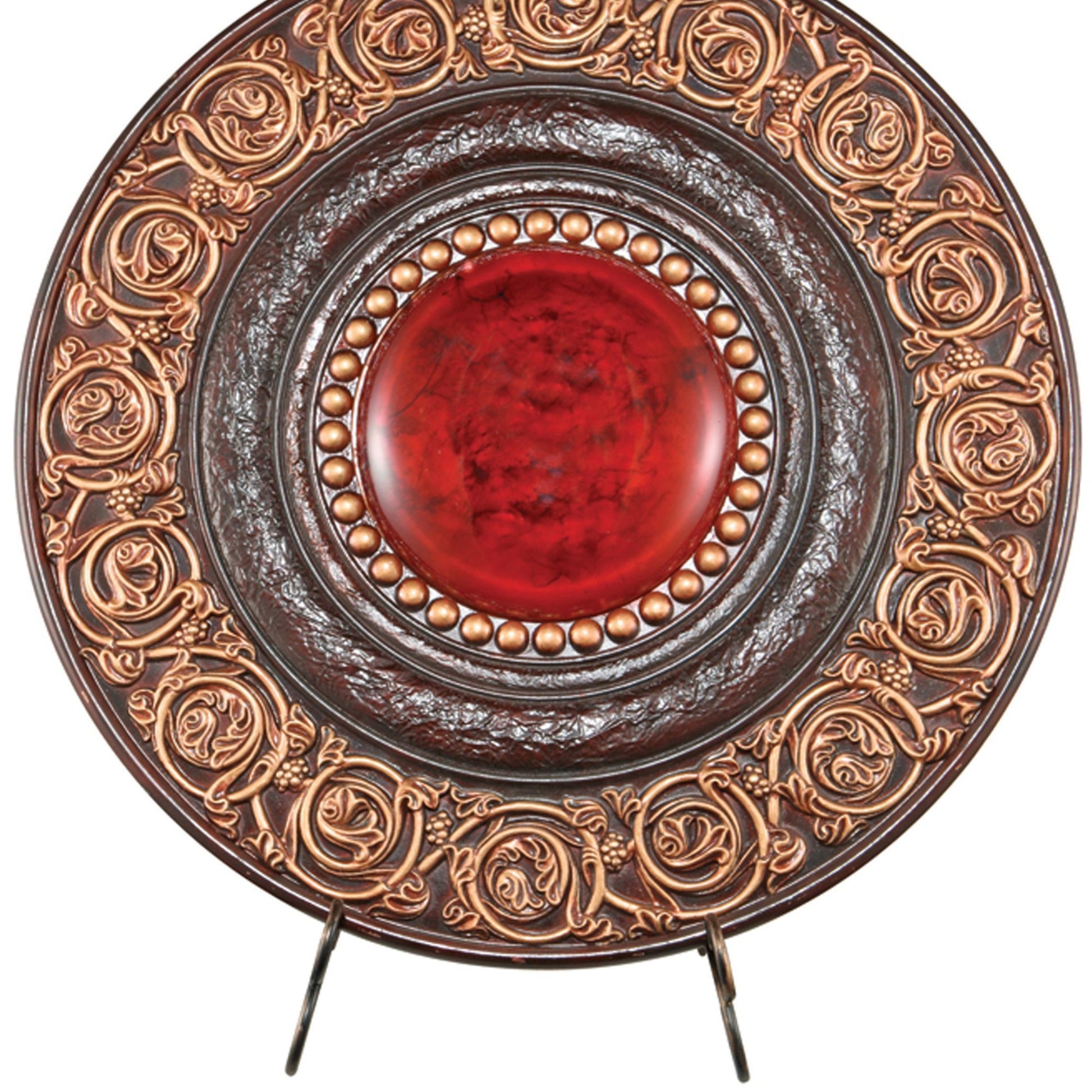 21" Diameter Polyresin Decorative Plaque, Red And Brown Multicolor Polyresin