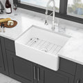 28 White Farmhouse Sink 28 Inch Kitchen Sink Ceramic Single Bowl With Drain Assembly And Bottom Grid White Ceramic