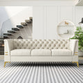 Fx P83 Cw Sofa Modern Velvet Living Room Chesterfield Design 82.7Inch Wide Sofa Cream White Color Beige Velvet 3 Seat