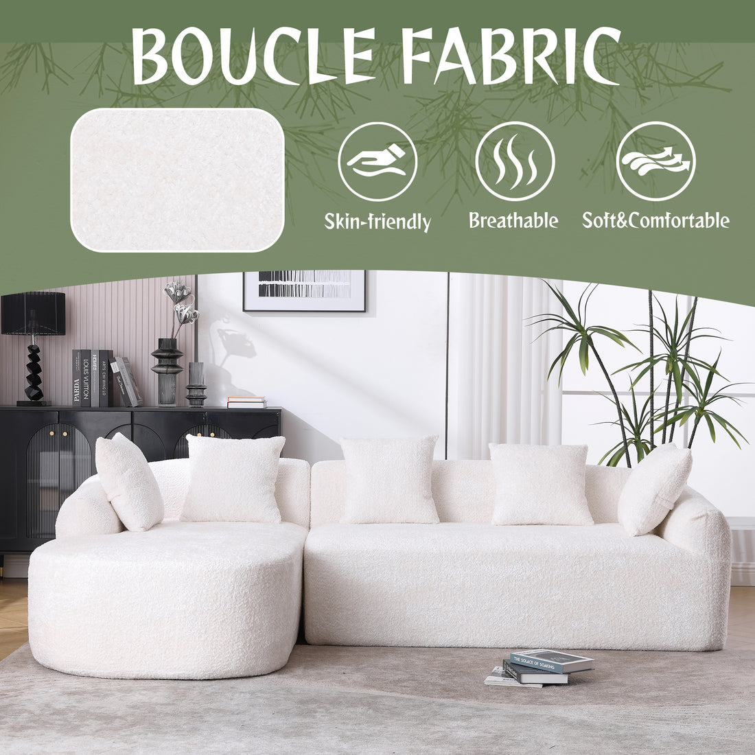 Coolmore Boucle Sofa 3 Seater For Living Room Oversized Comfy Sofa L Shape Sofa Couch With Chaise Home Furniture Sleeper Sectional Sofa For Apartment, Office Left Hand Facing Beige Beige Primary Living Space Foam Boucle 3 Seat