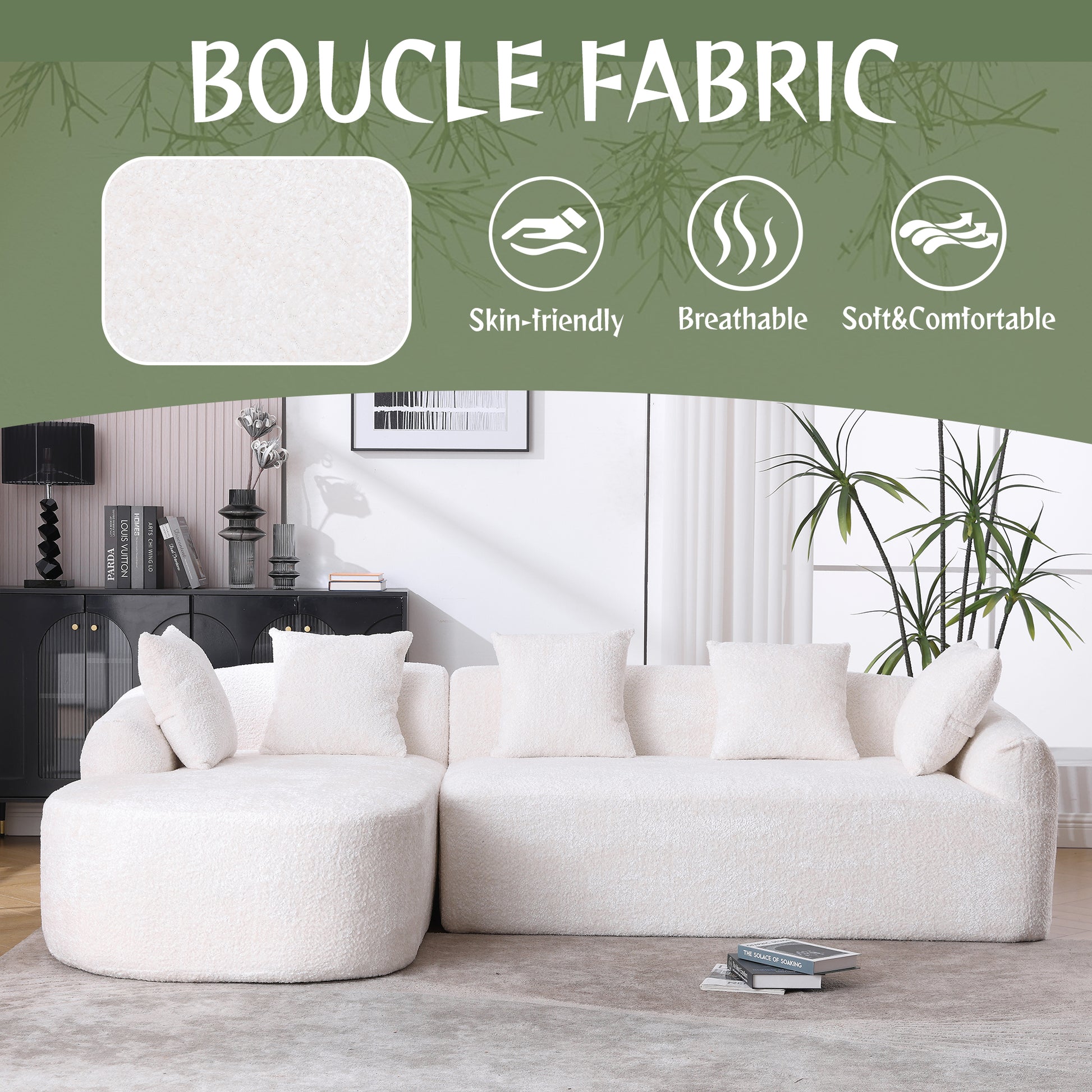 Coolmore Boucle Sofa 3 Seater For Living Room Oversized Comfy Sofa L Shape Sofa Couch With Chaise Home Furniture Sleeper Sectional Sofa For Apartment, Office Left Hand Facing Beige Beige Primary Living Space Foam Boucle 3 Seat