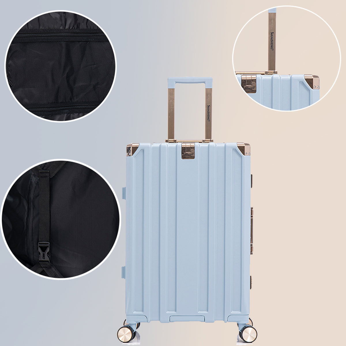 Luggage Sets20 24 28 Inch Three Model Set, Stylish Suitcase With Aluminum Frame Password Lock, Suitable For Travel Suitcases And Suitcases Blue Contemporary Aluminum,Pc