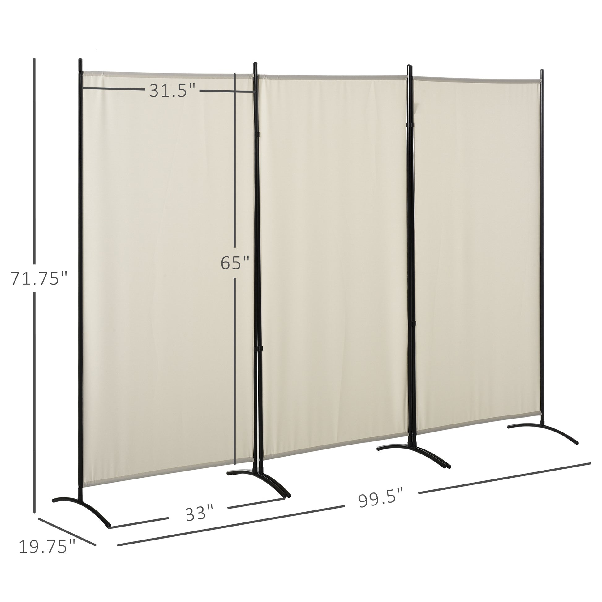 Homcom 6' 3 Panel Room Divider, Indoor Privacy Screen For Home, Beige Beige Polyester