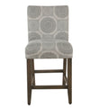 Wooden Counter Height Stool With Medallion Pattern Fabric Upholstery, Gray Gray Wood Fabric