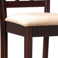 25 Inch Counter Height Stool, Lattice Design Back, Tan Fabric Seat, Brown Tan Solid Wood