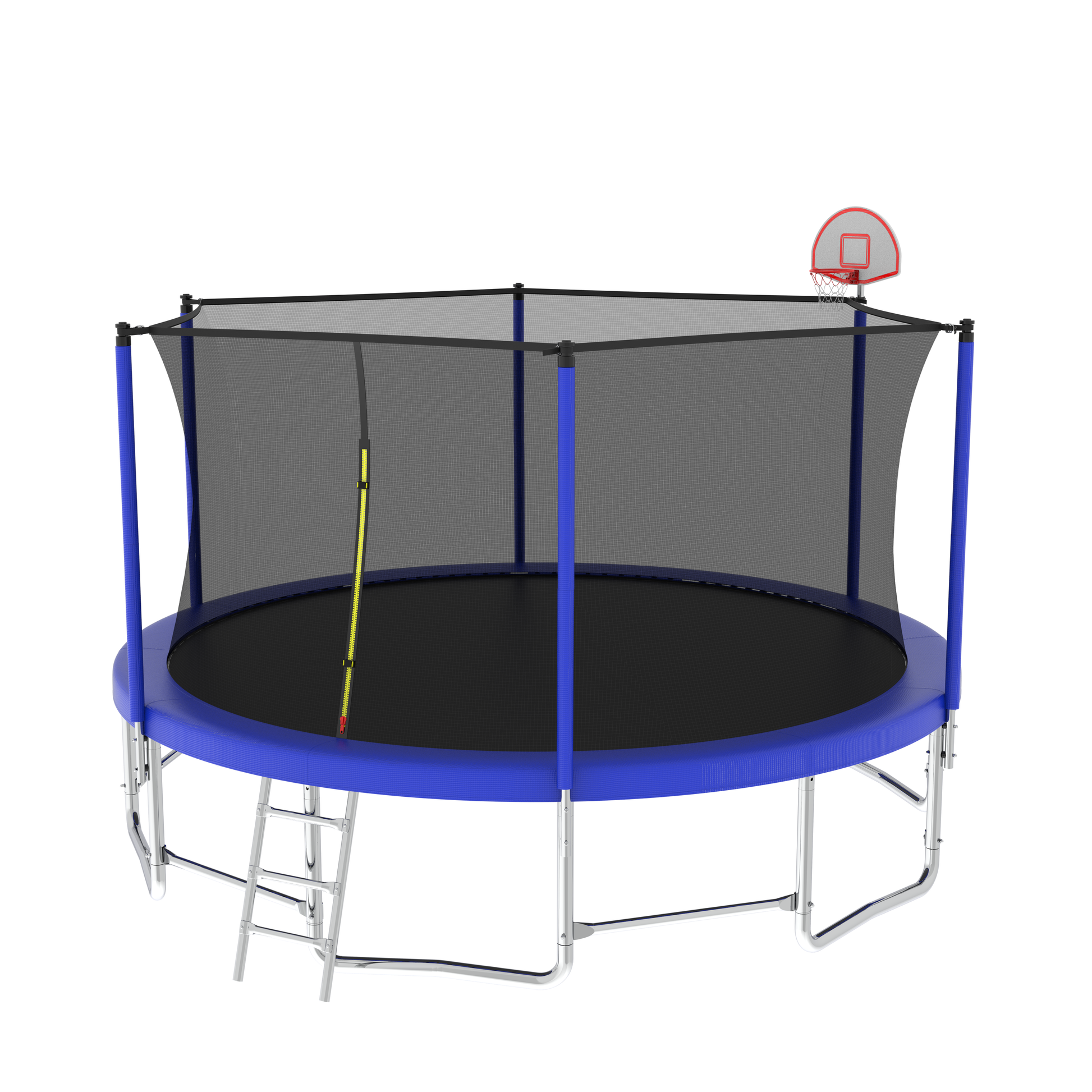 16Ft Trampoline With Balance Bar & Basketball Hoop&Ball, Astm Approved Reinforced Type Outdoor Trampoline With Enclosure Net Antique Blue Metal