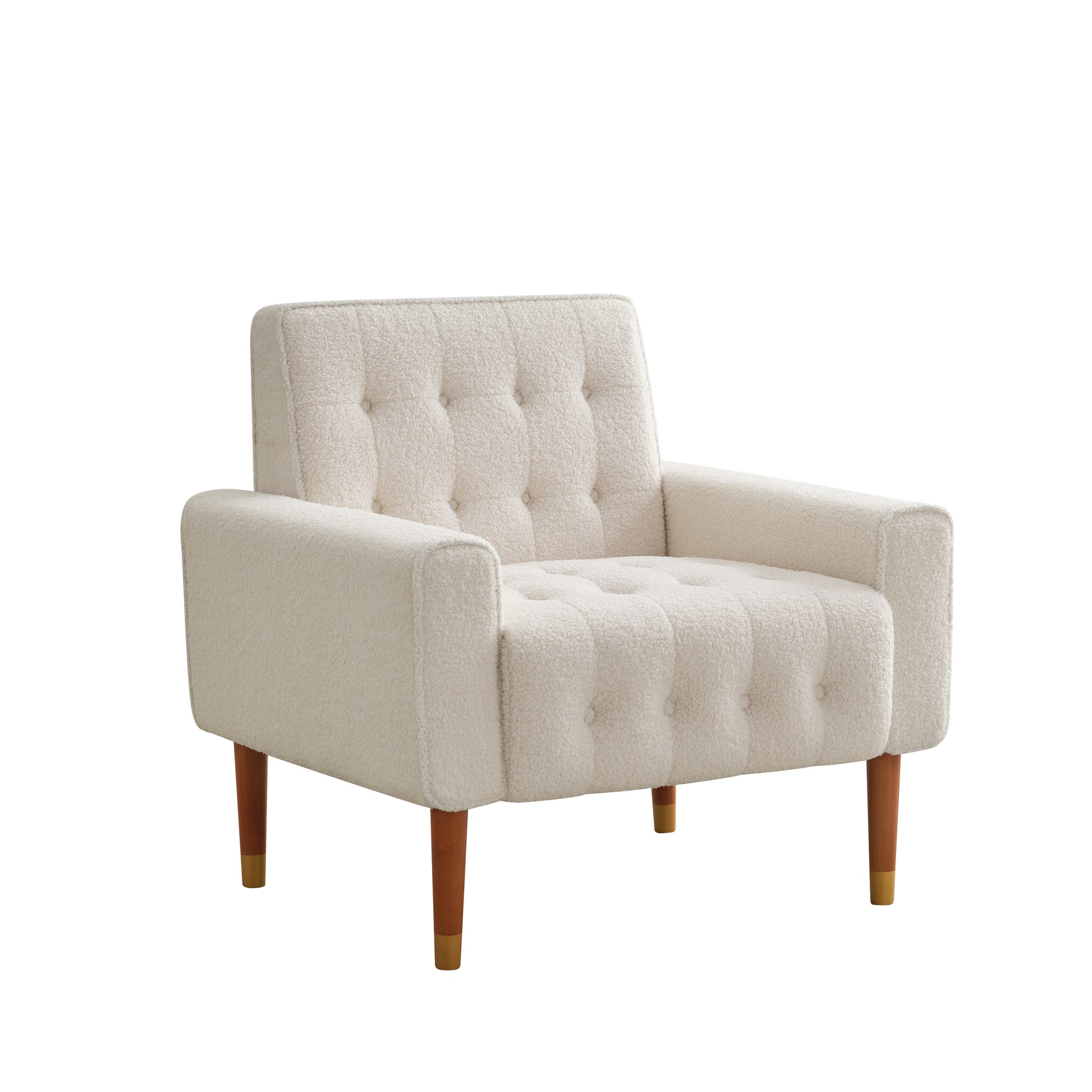 Mirod Classic Biscuit Style Accent Chair Comfortable Armrests, Soft Fabric, Elegant Solid Wood Legs With Gold Finish, Easy Assembly Beige Boucle