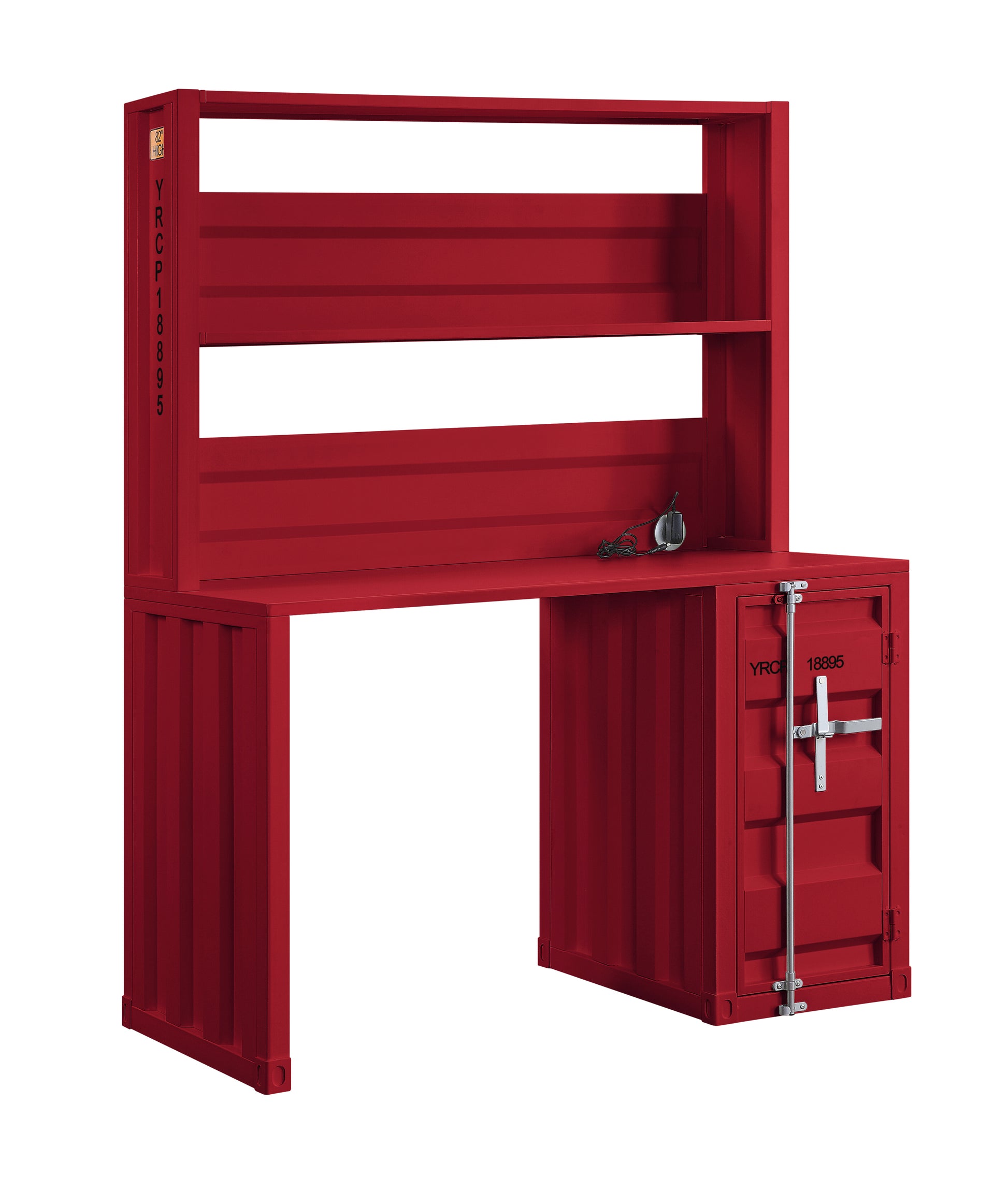 Red 1 Door Writing Desk With Hutch Red Writting Desk Office Industrial Freestanding Rectangular Hutch Iron