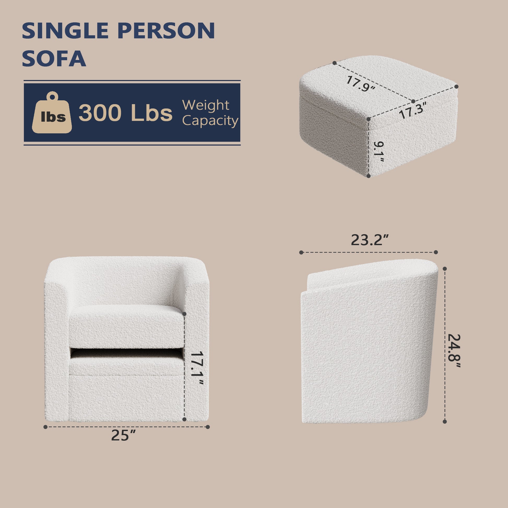 Accent Chair White Sofa Chair One Set, Modern Living Room Side Chair, Single Sofa Chair, Footstool With Storage, Suitable For Bedroom Office Reading Space, Study Cream White Cream White Foam Velvet
