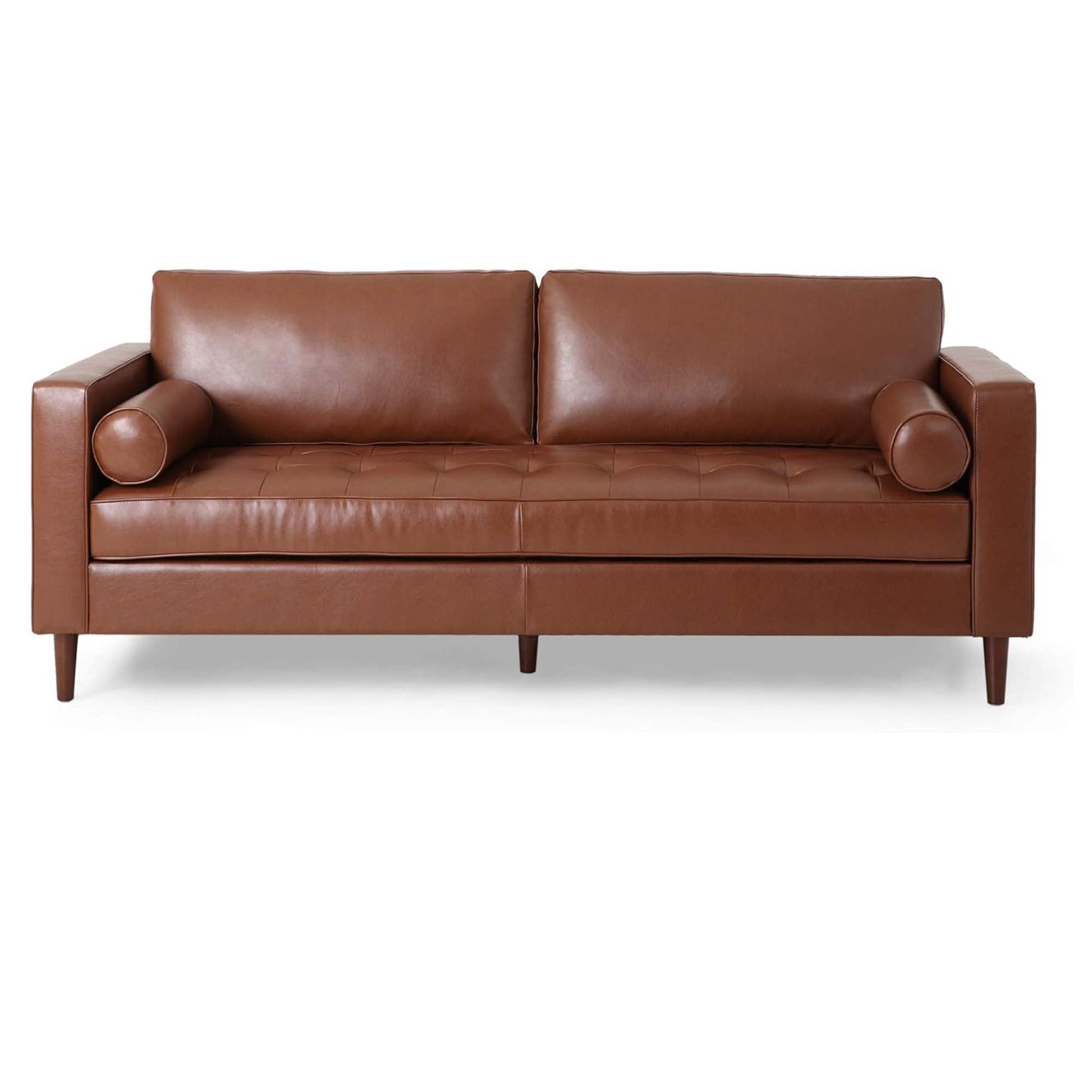 Mirod Comfy 3 Seat Sofa With Wooden Legs, Pu, For Living Room And Study Light Brown Pu 3 Seat