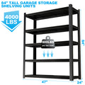 83.86 Inch Tall Black Metal Shelves With 5 Removable Dividers Are High Capacity And Load Bearing For Garages, Kitchens And Offices. 5 Black Standard Primary Living Space Horizontal Open Back Metal American Design,American Traditional,Modern Adjustable