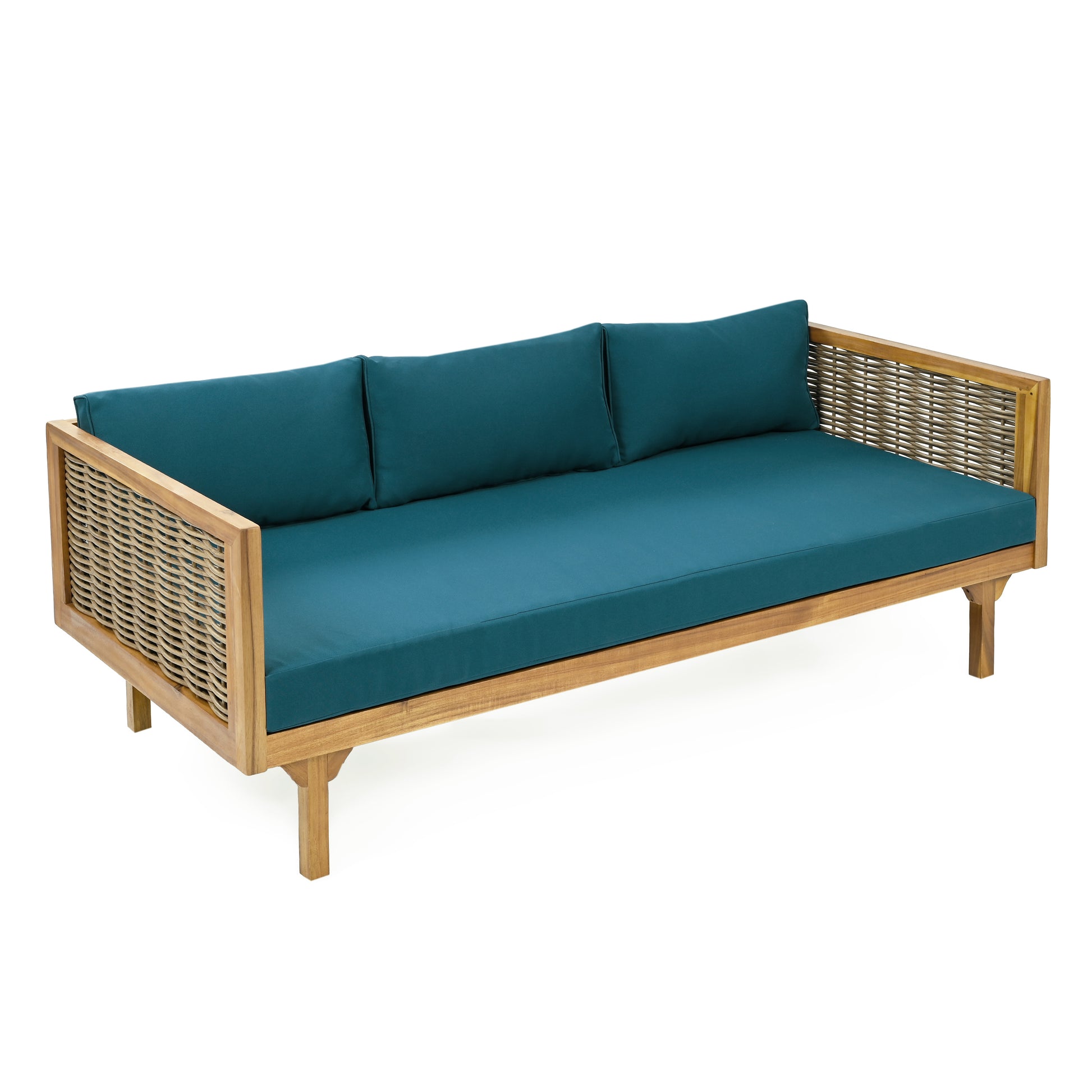 Claremont 3 Seater Daybed With Rattan Arms Teak Cushion Teak Wood Fabric Rattan