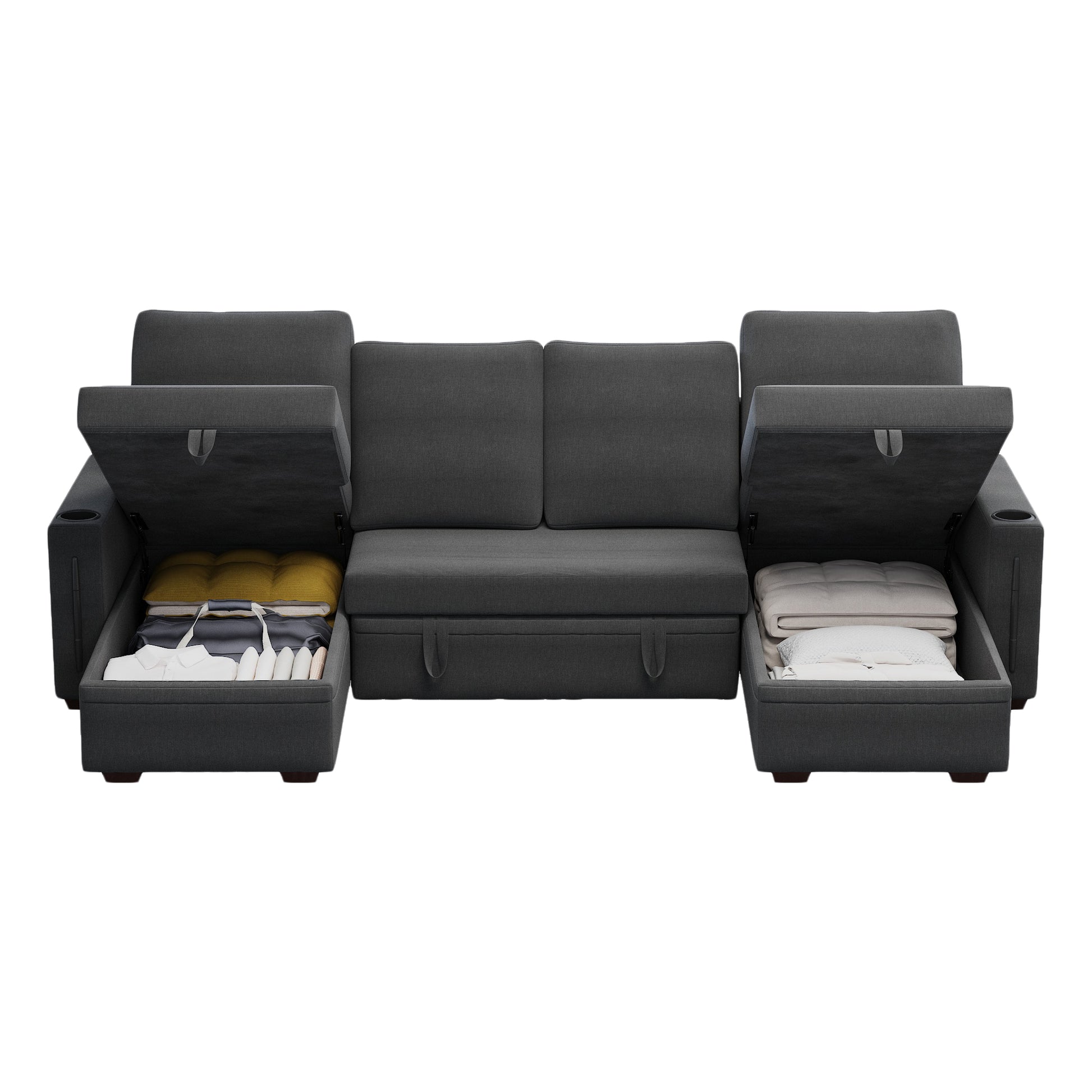 Sectional Sofa With Storage, 96" U Shaped Sectional Couches For Living Room, Comfy Convertible Sectional Sofa Dark Grey Dark Grey Linen Primary Living Space Cushion Back Soft Modern Eucalyptus Square Arms Foam Linen 4 Seat