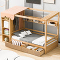 Twin Size House Bed With Two Drawers And Wardrobe,Natural Twin Natural Solid Wood