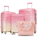 Luggage Sets 4 Piece, 20 Inch With Usb Port, Expandable Abs Durable Suitcase With Travel Bag, Cup Holder, Abs Pc Hard Shell Luggage With Spinner Wheels, Gradient Pink Pink Abs Pc