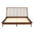 Mid Century Modern Solid Wood Queen Platform Bed Frame With Spindle Headboard Walnut Walnut Pine