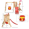 Outsunny 4 In 1 Wooden Swing Set Outdoor Playset With Baby Swing Seat, Toddler Slide, Captain'S Wheel, Horn, Kids Backyard Playground Equipment, Ages 1.5 4 Red Wood