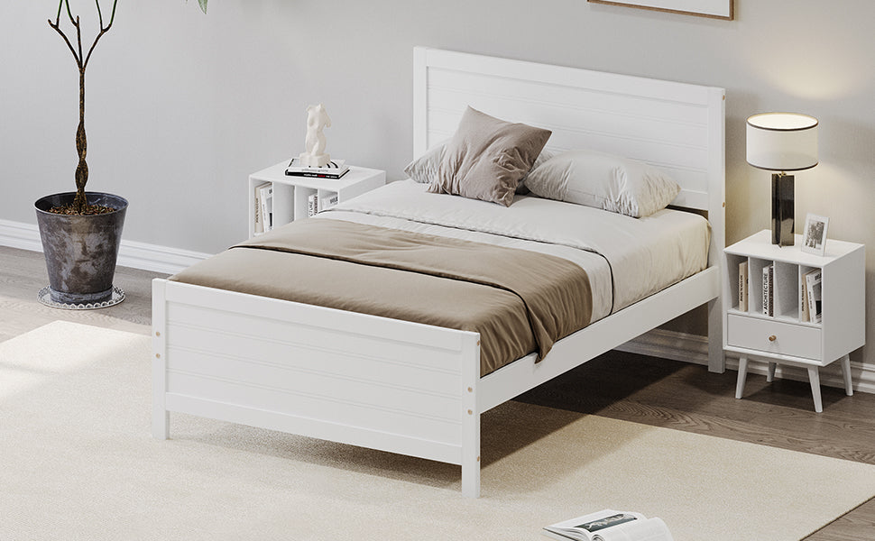 Wood Platform Bed Frame With Headboard, Mattress Foundation With Wood Slat Support, No Box Spring Needed, Full Size, White Box Spring Not Required Full White Wood Solid Wood Mdf