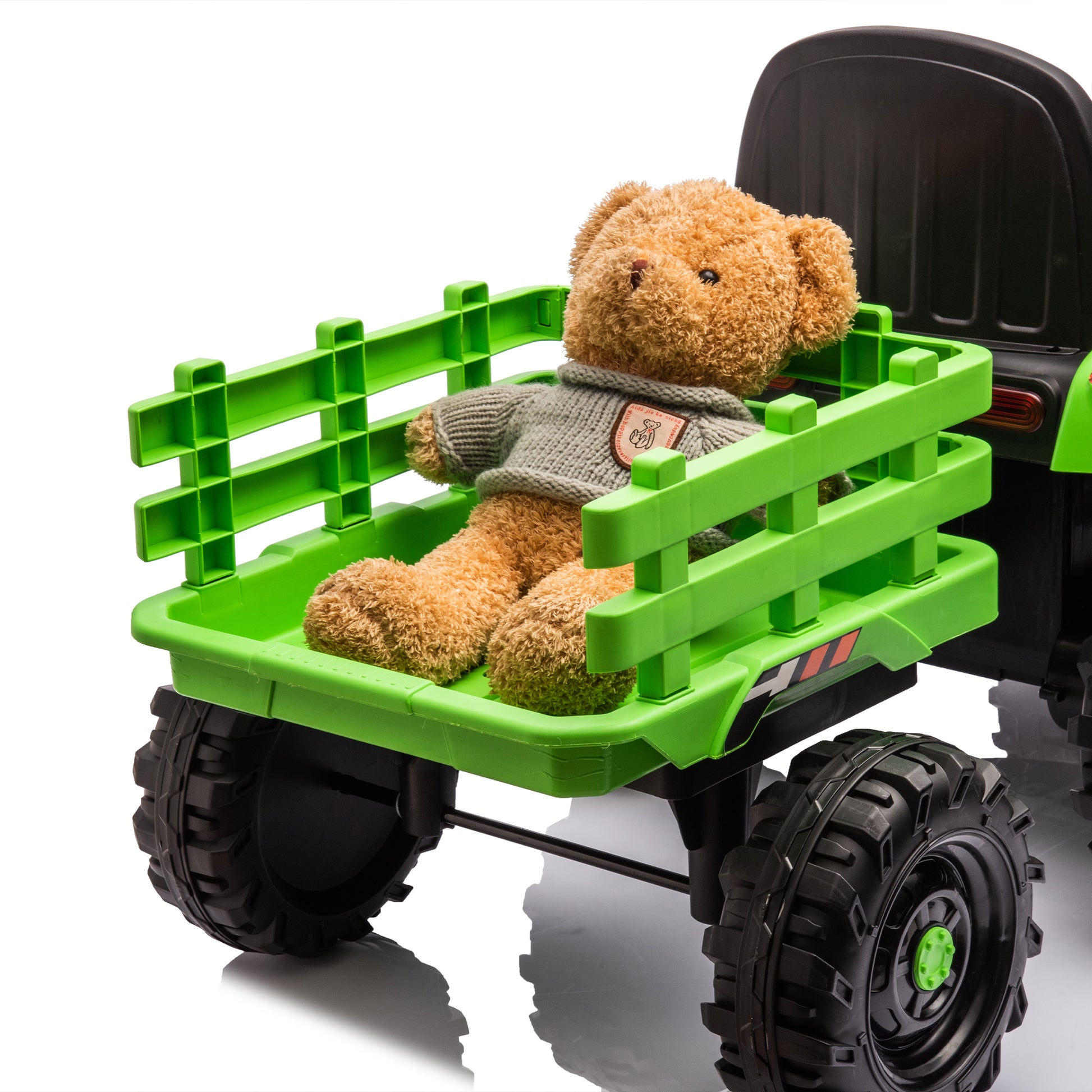 Ride On Tractor With Trailer,24V Battery Powered Electric Tractor Toy, 200W*2Motor 1.86 4.97Mph Remote Control,Electric Car For Kids,Three Speed Adjustable,Usb,Mp3 ,Bluetooth,Led Light, Safety Belt. Green 50 99 Lbs Polypropylene