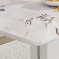 Table And Chair Set, Modern Luxurious White Imitation Marble Pattern Mdf Dining Table,Rectangular Dining Table, Matched With Uniquely Shaped Pu High Backrest Seats,Suitable For Various Occasions. White Seats 4 Mdf