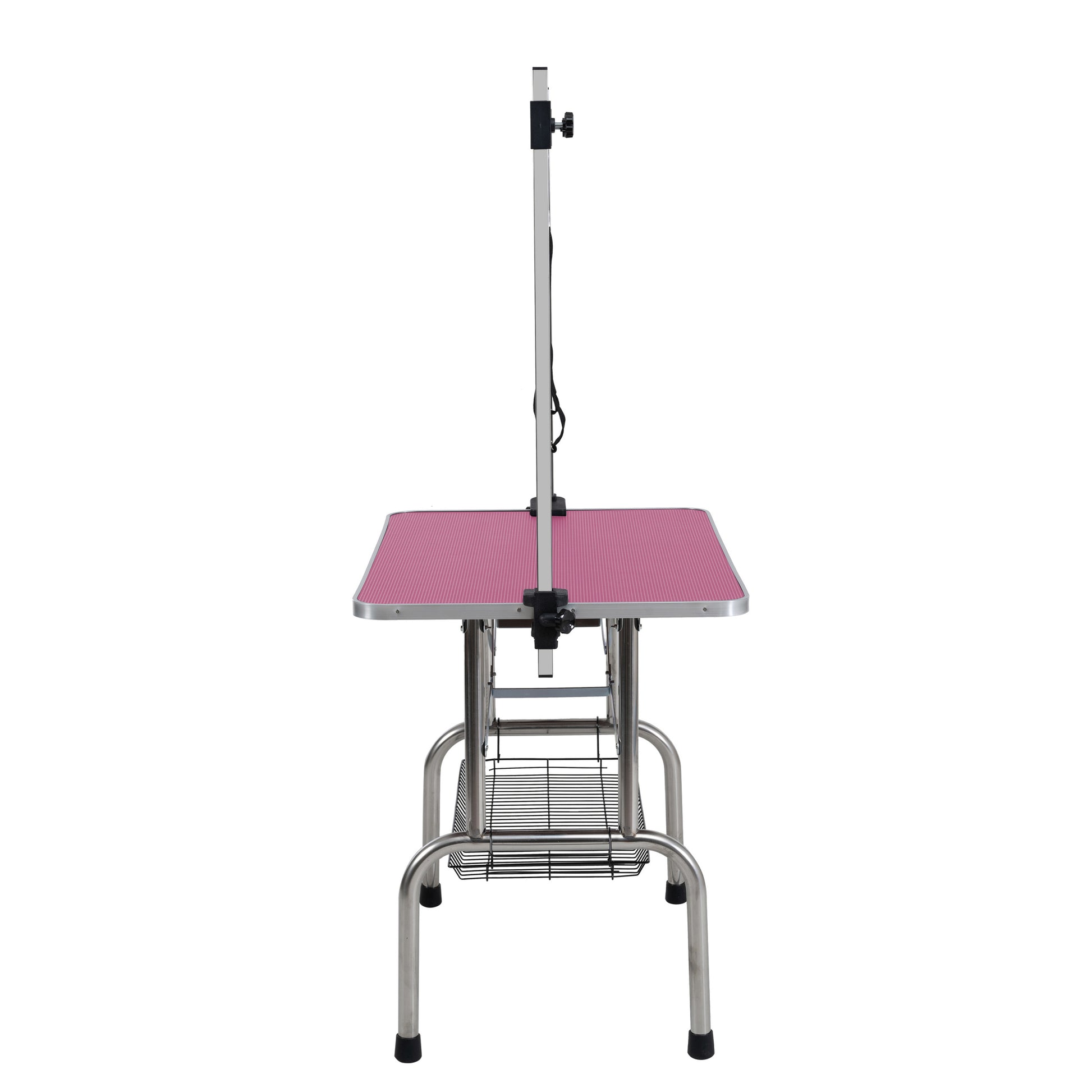 46" Folding Dog Pet Grooming Table Stainless Steel Frame Rubber Mat On Board With Adjustable Arm And Clamps Pet Dog Cat Grooming Table Pink Color Pink Rubber Stainless Steel