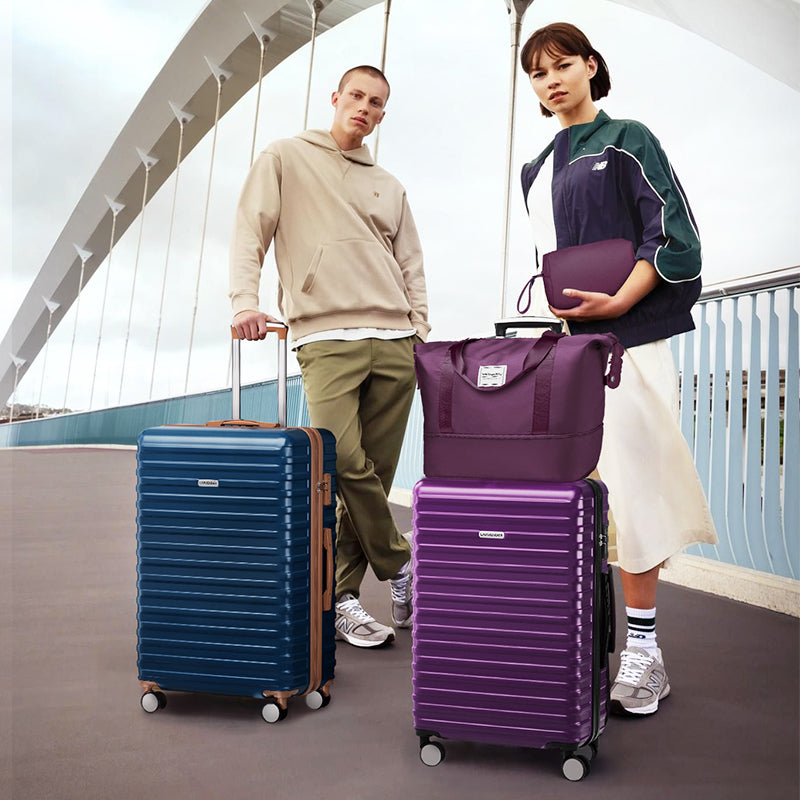 Abs Luggage Sets 6 Pieces, Expandable Suitcase Sets With Duffel Bags, Blue Blue Abs