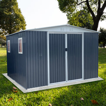 Outdoor Storage Garden Shed 12Ftx10Ft Apex Roof Grey With 4 Windows And Aluminum Alloy Frame Grey Garden & Outdoor Aluminium Alloy,Metal