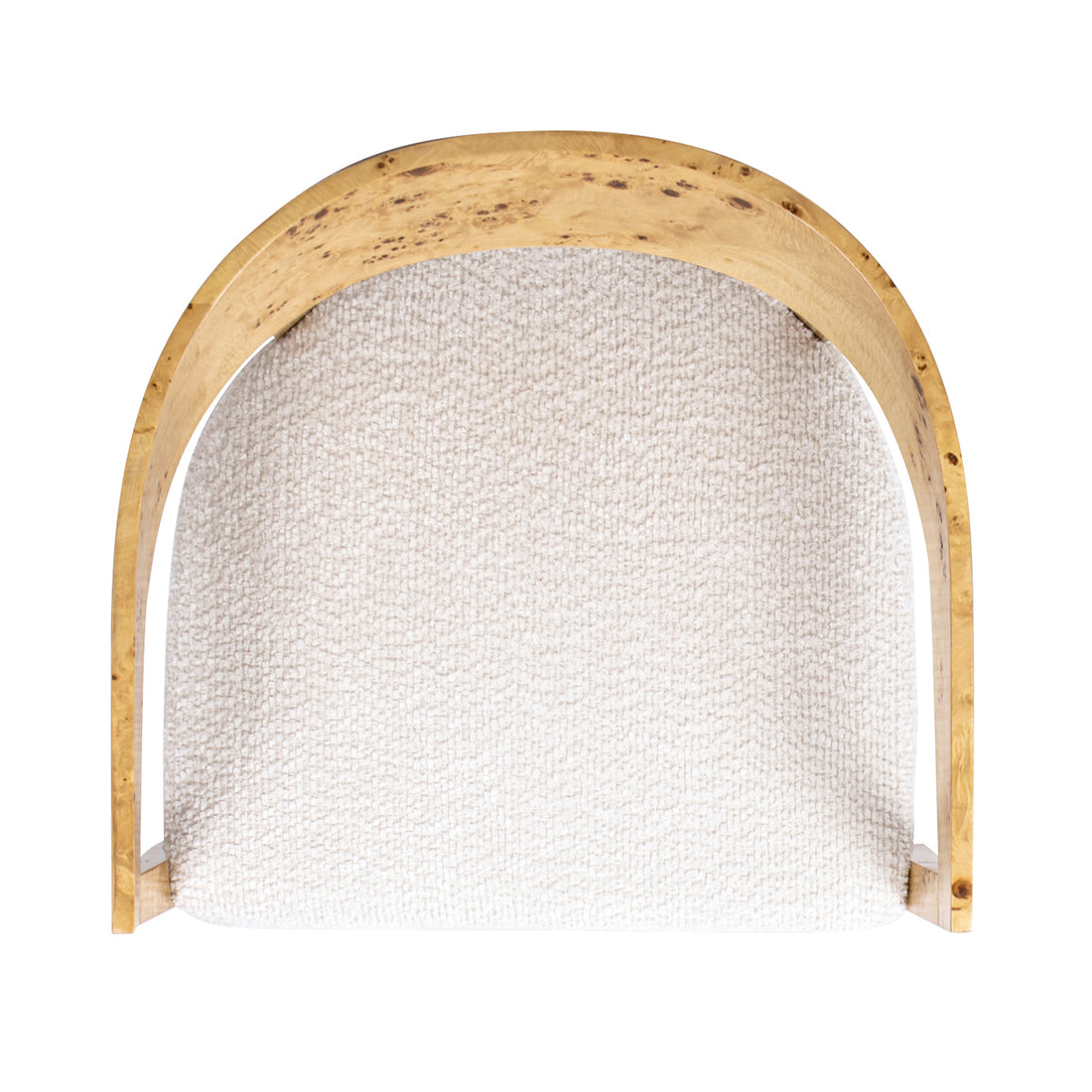 Madrid 26.5" Burl Wood Barrel Accent Arm Chair, Seashell White Chenille White Natural Foam Chenille