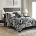 7 Piece Cotton Printed Comforter Set Black Cal King California King Black Polyester